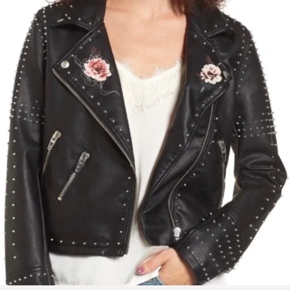 NWT Blank NYC Floral Painted Studded Moto Jacket - Picture 4 of 8
